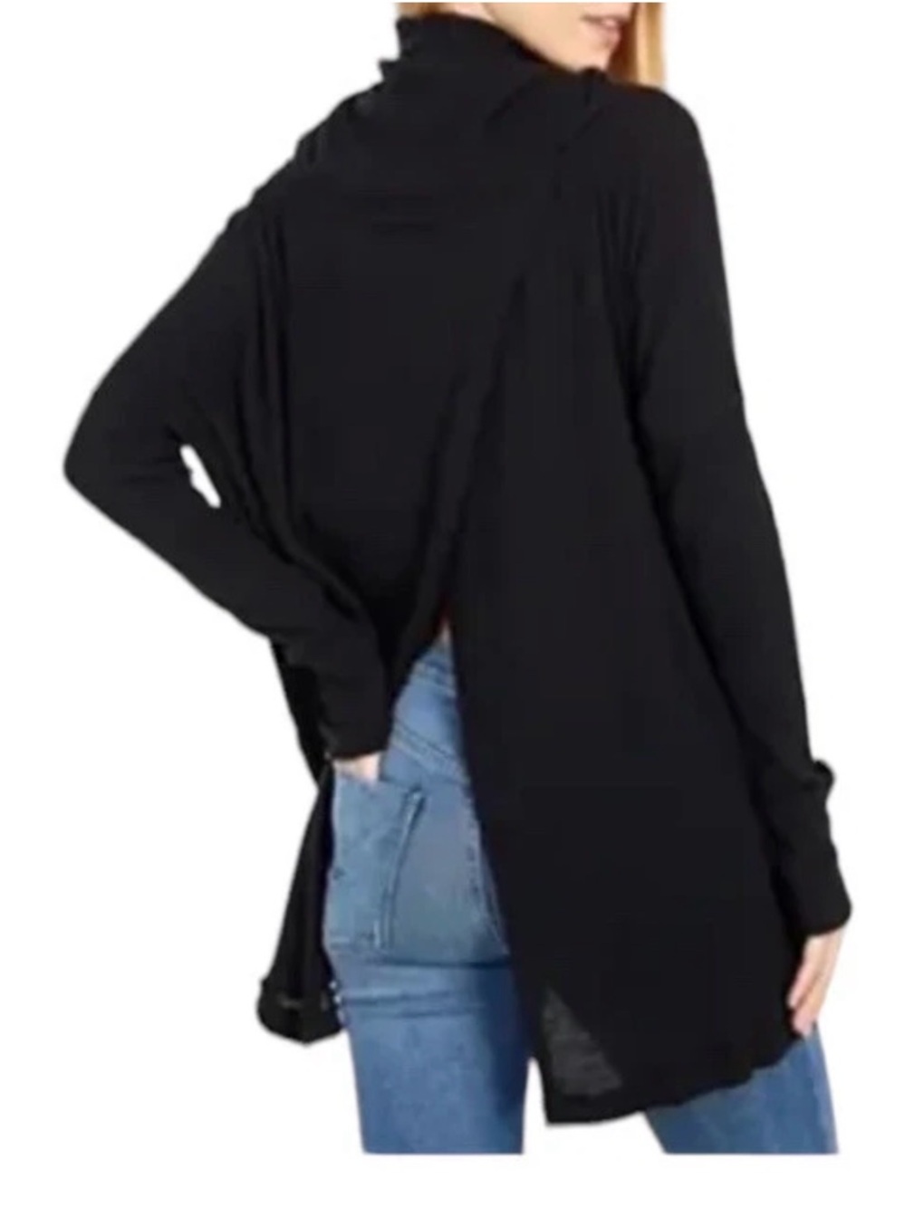 Free People Juicy Long Sleeve Thermal Tunic Back Split Woman’s Top Black NWT XS - Picture 2 of 4